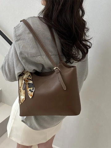 Minimalist Women Tote Bag PU Leather Large Capacity Commuting Underarm Shoulder Bag Decorative Satin Scarf Casual Elegant Handbag