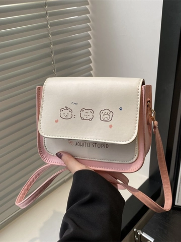 Borsa Tracolla Mini Quadrata Stampa Animali Cartoni Animati Pelle PU Stile Coreano Borsa Spalla Patta Dolce Per Donna