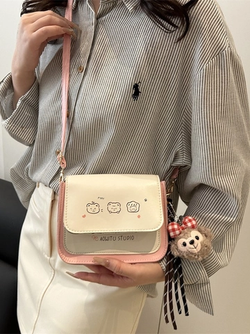 Borsa Tracolla Mini Quadrata Stampa Animali Cartoni Animati Pelle PU Stile Coreano Borsa Spalla Patta Dolce Per Donna