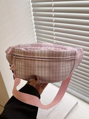 Women Japanese Style Plaid Canvas Waist Bag Fresh Sweet Chest Bag Lightweight Adjustable Crossbody Shoulder Bag Casual Travel Fanny Pack