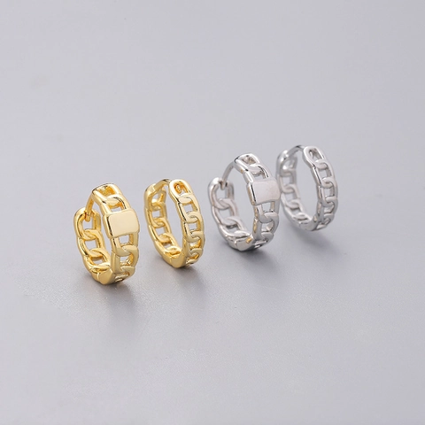Minimalist Geometric Chain Link Huggie Earrings With 925 Sterling Silver Earring Post Copper Vintage Jewelry For Women