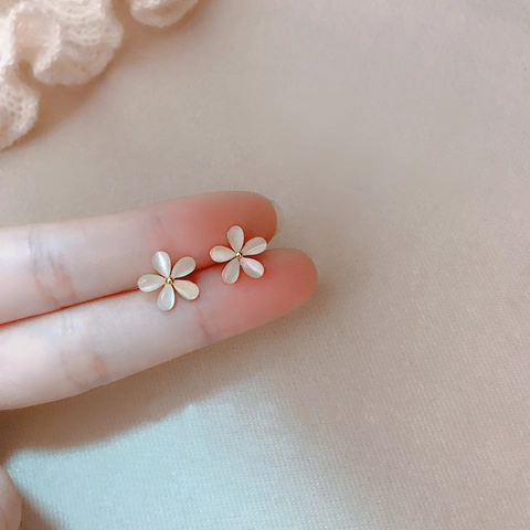 Flower Stud Earrings Marquise Stone Copper Simple Versatile Sweet Style Jewelry For Women