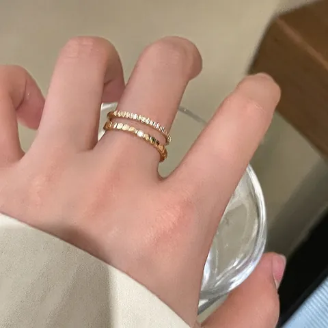 Zweischichtiger Zirkon Offener Ring Kupfer Plattiert Verstellbar Geometrischer Minimalistischer Stil Damen Schmuck