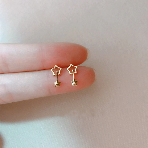 Boucles D'oreilles Pendantes Double Étoile Pour Femmes Cuivre Plaqué Or Creux Géométrique Pluie D'étoiles Bijoux