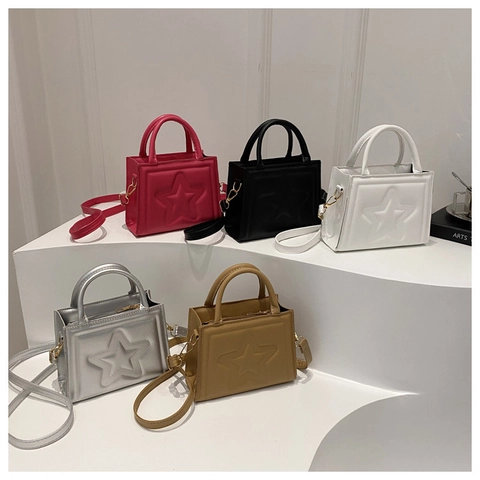 Borsa Donna alla Moda con Stella in Rilievo Piccola Borsa Quadrata in Pelle PU Tracolla Versatile Borsa a Mano per Pendolari