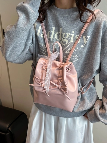 Mini Zaino Dolce da Donna Stile Balletto in Pelle PU Pizzo Fiocco Coulisse Zaino alla Moda Casual per Viaggi Nuovo Stile
