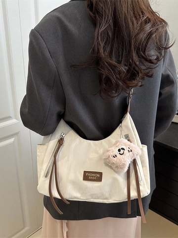 Sac Cabas Femme En Cuir PU Grande Capacité Minimaliste Sac À Épaule Pour Le Travail Avec Pendentif Ours En Peluche
