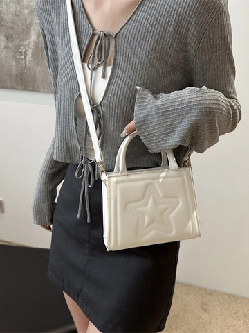 Women Star Embossed PU Leather Handbag Fashion Small Square Crossbody Bag With Adjustable Shoulder Strap Lady Chic Satchel
