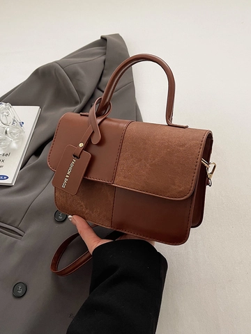 Borsa A Tracolla Retrò A Contrasto Donna Pelle PU Pelle Scamosciata Piccola Borsa A Mano Quadrata Con Manico