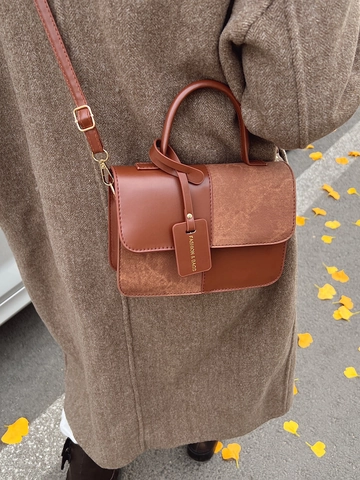 Borsa A Tracolla Retrò A Contrasto Donna Pelle PU Pelle Scamosciata Piccola Borsa A Mano Quadrata Con Manico