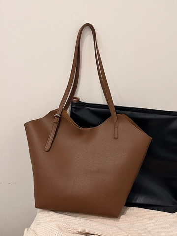 Borsa Tote Grande Capacità In Pelle PU Grana Litchi Minimalista Tracolla Regolabile Borsa A Mano Quotidiana Versatile Da Donna