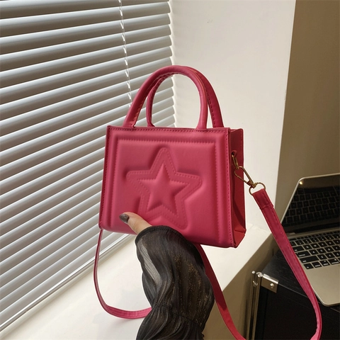 Fashion Star Embossed PU Leather Small Square Bag For Women Versatile Crossbody Shoulder Bag With Top Handle Stylish Daily Handbag