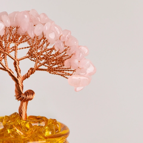 Arbre à Argent en Cristal Naturel Fait Main Fil de Cuivre Enveloppé Citrine Améthyste Quartz Rose Arbre Feng Shui Base de Résine Maison
