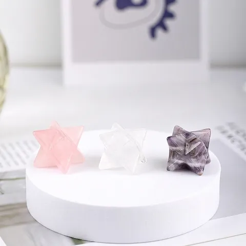 Cristal Natural Merkaba Estrella Piedra de Sanación Ornamento Jade Afgano Amatista Cuarzo Rosa Meditación Decoración Hogar Regalo