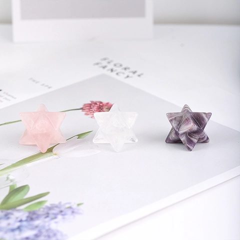 Cristal Natural Merkaba Estrella Piedra de Sanación Ornamento Jade Afgano Amatista Cuarzo Rosa Meditación Decoración Hogar Regalo