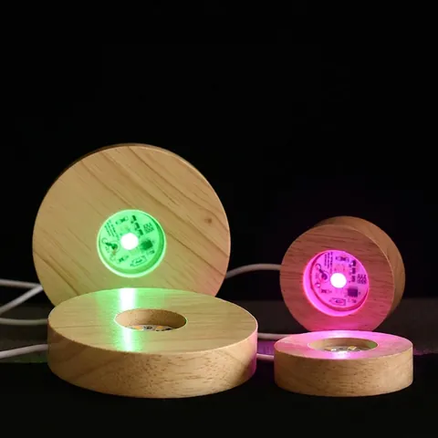 Support de Base de Lampe LED en Bois Alimenté par USB Socle Lumineux en Bois pour Veilleuse Affichage Décoratif Rond Carré Ovale
