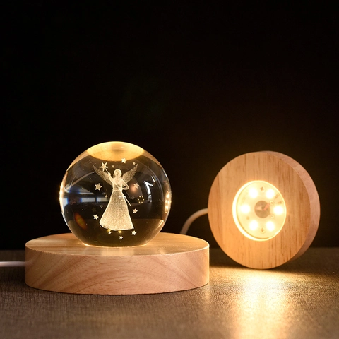 Support de Base de Lampe LED en Bois Alimenté par USB Socle Lumineux en Bois pour Veilleuse Affichage Décoratif Rond Carré Ovale