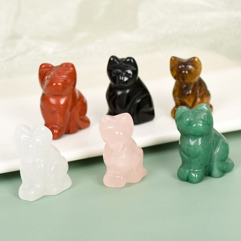 Natural Crystal Cat Figurine Hand Carved Gemstone Animal Sculpture Desktop Decoration Healing Stones Polished Ornaments