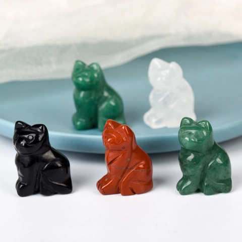 Natural Crystal Cat Figurine Hand Carved Gemstone Animal Sculpture Desktop Decoration Healing Stones Polished Ornaments