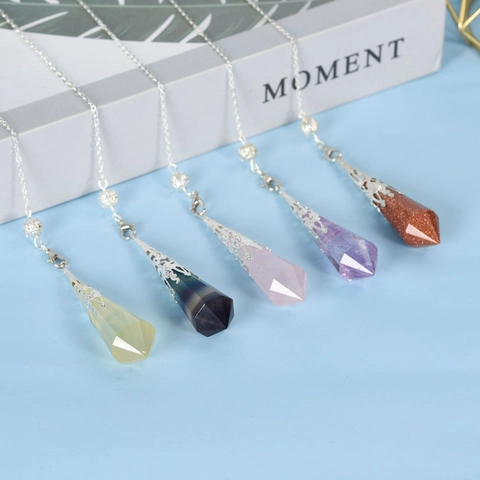 Natural Crystal Hexagonal Prism Pendulum Necklace With Silver Alloy Hollow Cap For Women Men Meditation Jewelry