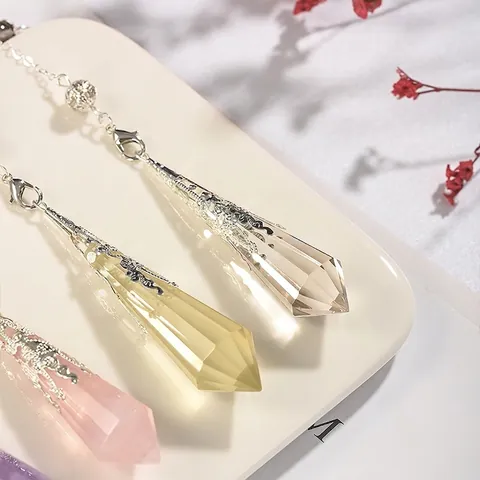 Natural Crystal Hexagonal Prism Pendulum Necklace With Silver Alloy Hollow Cap For Women Men Meditation Jewelry