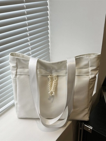 Borsa Tote In Nylon Capiente Borsa A Spalla Minimalista Con Decorazione In Corda Intrecciata E Tasche Laterali Per Scuola