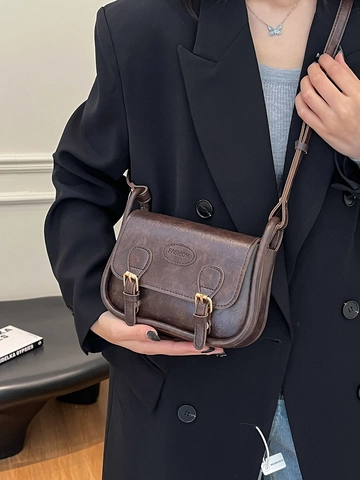Vintage Britischer Stil Kleine Quadratische Umhängetasche Für Damen Retro PU Leder Messenger Schultertasche Mit Schnallen