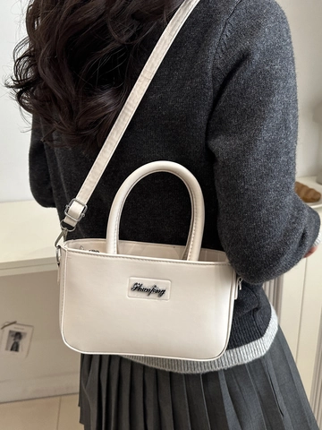 Damen PU Leder Kleine Quadratische Handtasche Modern Minimalistische Umhängetasche Mit Verstellbarem Riemen Metall Logo Schultertasche