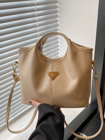 Borsa a Secchiello da Donna in Pelle PU a Cera d'Olio Vintage Stile Coreano Tracolla Regolabile Decorazione in Metallo Tote