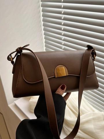 Vintage PU Leather Baguette Bag For Women Minimalist Underarm Shoulder Bag With Gold Metal Buckle French Style