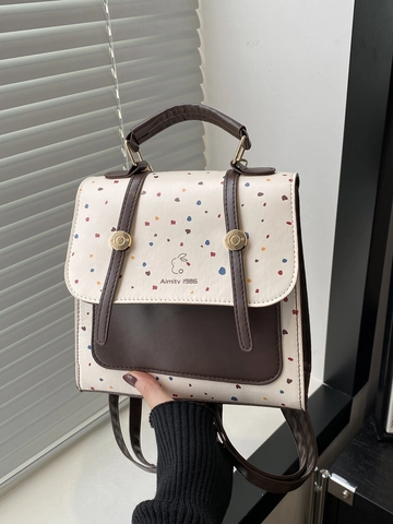 Mini Sac À Dos Pour Femmes En Cuir PU Color Block Polka Dot Style Preppy Rétro Petit Sac À Bandoulière Main