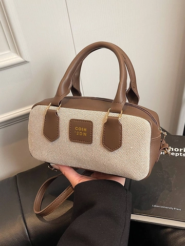 Borsa Boston Retrò Da Donna Tela Pelle PU Blocchi Di Colore Borsa A Mano Tracolla Con Tracolla Rimovibile Stile Vintage