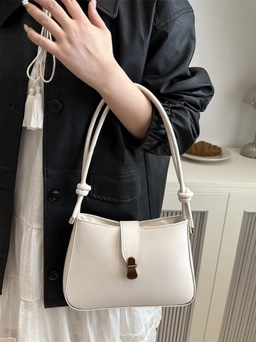 Women Fashion PU Leather Underarm Bag Minimalist Shoulder Bag With Knot Handle Retro Metal Buckle Solid Color Daily Bag