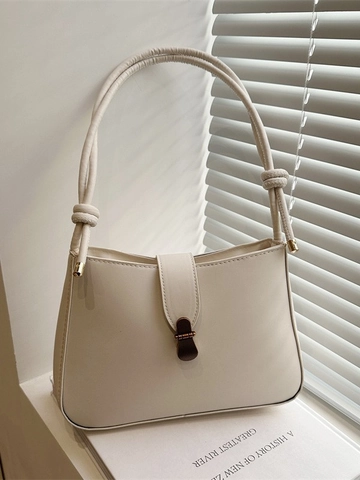 Women Fashion PU Leather Underarm Bag Minimalist Shoulder Bag With Knot Handle Retro Metal Buckle Solid Color Daily Bag
