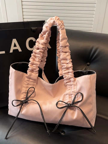 Sac Tote pour Femmes Avec Nœud Style Coréen Nylon Grande Capacité Sac à Épaule Sac à Main à Poignée Froncée Quotidien