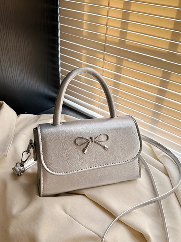 Bowknot Metal Decor Handbag PU Leather Crossbody Square Bag Trendy Small Flap Purse For Women Chic
