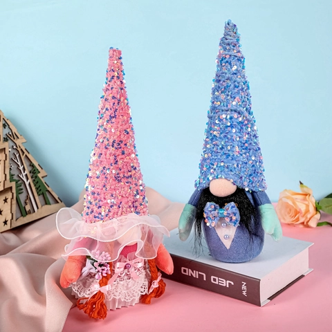 Handmade Wedding Gnome Plush Sequined Nordic Mr And Mrs Gnome Doll With Glasses For Wedding Party Home Window Decor Gift
