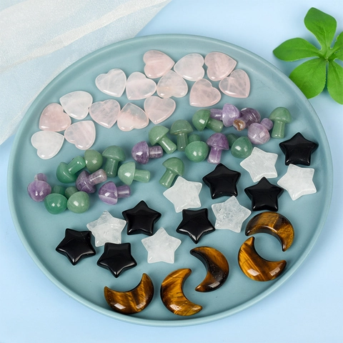 Naturkristallstein Herz Stern Mond Pilz Mini Ornamente Heilende Polierte Steine Für Haus Deko DIY Handwerk Geschenke