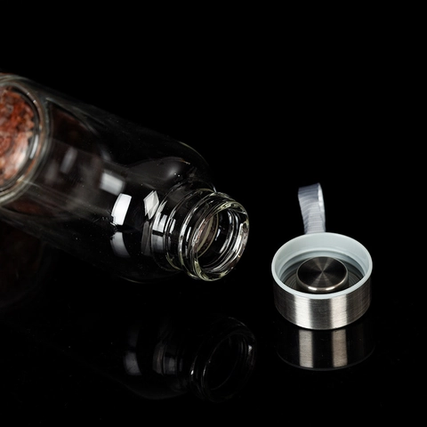 Natural Crystal Gravel Energy Glass Water Bottle Borosilicate Glass Stainless Steel Lid Portable Healing Bottle