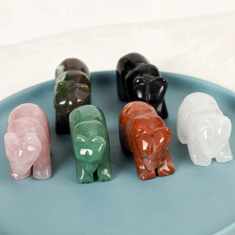 Natural Crystal Bear Figurine Hand Carved Gemstone Animal Statue Polished Pocket Stone Desktop Decoration Home Office Healing