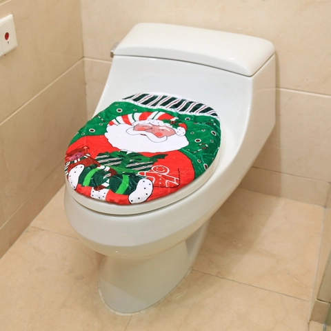 Funda para Asiento de Inodoro de Papá Noel de Navidad Lavable de Poliéster Peluche Largo Decoración de Baño para Fiesta de Navidad