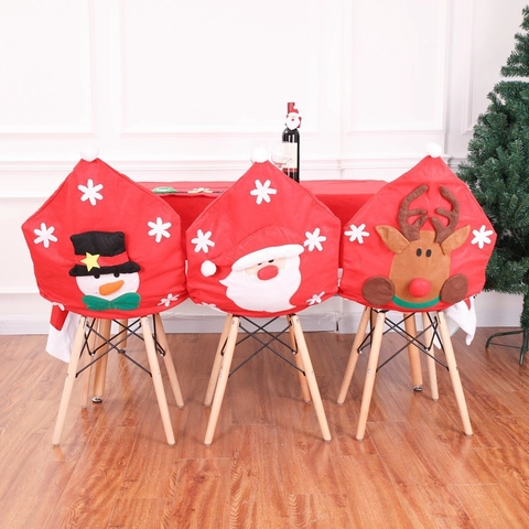 Christmas Dining Chair Back Covers Semi-3D Non-woven Santa Claus Snowman Pattern Festive Home Kitchen Party Decor