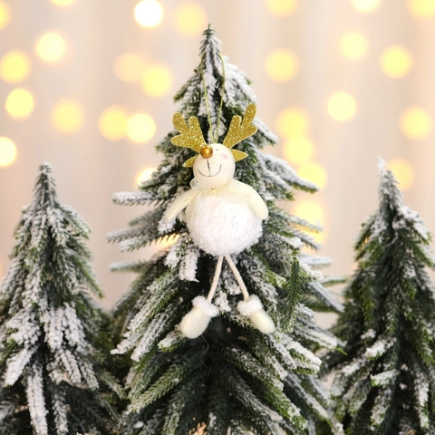 White Christmas Plush Hanging Ornaments Cartoon Santa Snowman Reindeer Angel Figures For Xmas Tree Holiday Party Home Decor