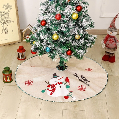 Weihnachtsbaumdecke Leinenimitat Runde Matte Weihnachtsmann Schneemann Bedruckt Festliche Party Baumdecken Xmas Home Decor