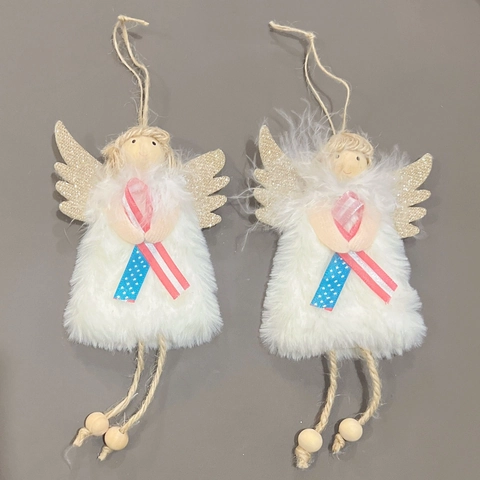 Angelo di Natale in Peluche Decorazione da Appendere Con Nastro Bandiera USA Stars And Stripes Addobbi per Albero di Natale Festa