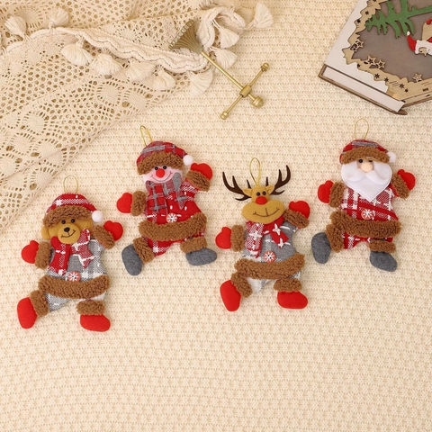 Addobbi Natalizi in Peluche Danzanti Babbo Natale Pupazzo di Neve Renna Orso Albero di Natale Decorazione Sospesa Tessuto a Quadri