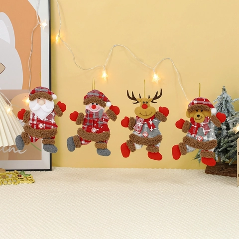 Addobbi Natalizi in Peluche Danzanti Babbo Natale Pupazzo di Neve Renna Orso Albero di Natale Decorazione Sospesa Tessuto a Quadri