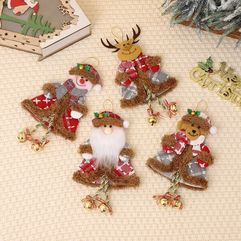 Addobbi Natalizi Appesi per Albero a Quadretti Babbo Natale Pupazzo di Neve Renna Orso Ciondoli Peluche Con Campanellini