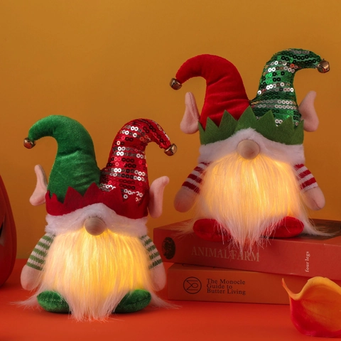 Kerst Kabouter Pluche Pop LED Lichtgevende Baard Pailletten Hoed Met Bel Rudolph Gezichtsloze Tomte Ornament Feestdag Tafel Decor