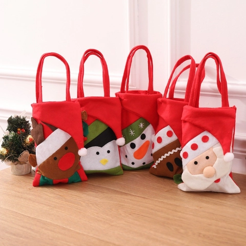 Weihnachten Vliesstoff Geschenktüte Cartoon Weihnachtsmann Schneemann Rentier Pinguin Lebkuchenmann Handtasche Für Party Deko